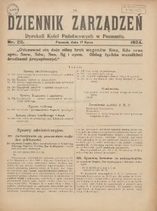 Dziennik Zarządzeń Dyrekcji Kolei Państwowych w Poznaniu. 1924.07.17 Nr22