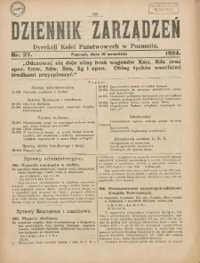 Dziennik Zarządzeń Dyrekcji Kolei Państwowych w Poznaniu. 1924.09.10 Nr27