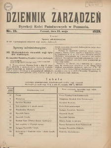 Dziennik Zarządzeń Dyrekcji Kolei Państwowych w Poznaniu. 1925.05.23 Nr13