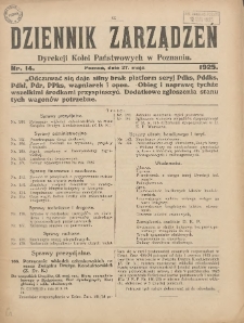Dziennik Zarządzeń Dyrekcji Kolei Państwowych w Poznaniu. 1925.05.27 Nr14