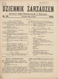 Dziennik Zarządzeń Dyrekcji Kolei Państwowych w Poznaniu. 1925.07.04 Nr18