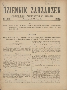 Dziennik Zarządzeń Dyrekcji Kolei Państwowych w Poznaniu. 1925.08.25 Nr22