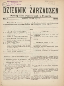 Dziennik Zarządzeń Dyrekcji Kolei Państwowych w Poznaniu. 1926.01.18 Nr2