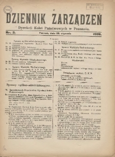 Dziennik Zarządzeń Dyrekcji Kolei Państwowych w Poznaniu. 1926.01.29 Nr3