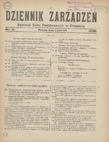 Dziennik Zarządzeń Dyrekcji Kolei Państwowych w Poznaniu. 1926.04.01 Nr8