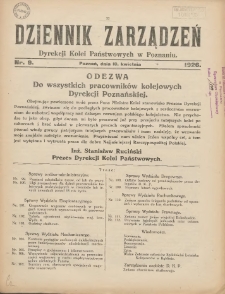 Dziennik Zarządzeń Dyrekcji Kolei Państwowych w Poznaniu. 1926.04.10 Nr9