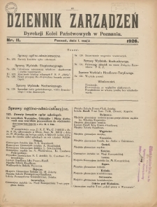 Dziennik Zarządzeń Dyrekcji Kolei Państwowych w Poznaniu. 1926.05.01 Nr11