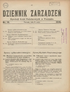 Dziennik Zarządzeń Dyrekcji Kolei Państwowych w Poznaniu. 1926.05.08 Nr12