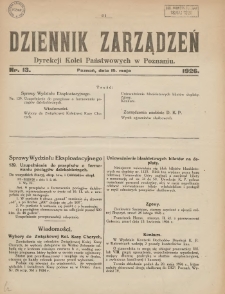 Dziennik Zarządzeń Dyrekcji Kolei Państwowych w Poznaniu. 1926.05.15 Nr13