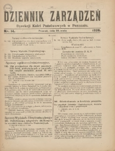 Dziennik Zarządzeń Dyrekcji Kolei Państwowych w Poznaniu. 1926.05.22 Nr14