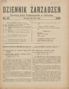 Dziennik Zarządzeń Dyrekcji Kolei Państwowych w Poznaniu. 1926.05.29 Nr15