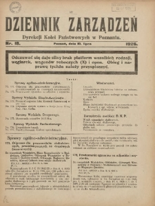 Dziennik Zarządzeń Dyrekcji Kolei Państwowych w Poznaniu. 1926.07.10 Nr18