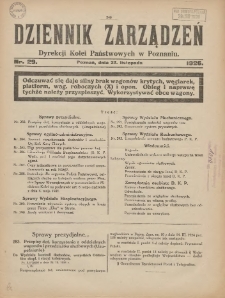 Dziennik Zarządzeń Dyrekcji Kolei Państwowych w Poznaniu. 1926.11.27 Nr29