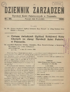 Dziennik Zarządzeń Dyrekcji Kolei Państwowych w Poznaniu. 1926.12.15 Nr32
