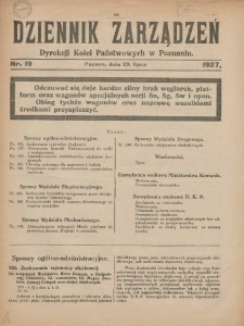 Dziennik Zarządzeń Dyrekcji Kolei Państwowych w Poznaniu. 1927.07.20 Nr19