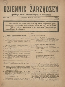 Dziennik Zarządzeń Dyrekcji Kolei Państwowych w Poznaniu. 1927.08.20 Nr21