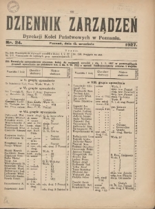 Dziennik Zarządzeń Dyrekcji Kolei Państwowych w Poznaniu. 1927.09.15 Nr24