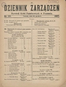 Dziennik Zarządzeń Dyrekcji Kolei Państwowych w Poznaniu. 1927.12.23 Nr37