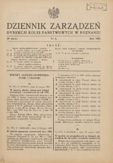 Dziennik Zarządzeń Dyrekcji Kolei Państwowych w Poznaniu. 1929.03.29 Nr6