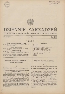 Dziennik Zarządzeń Dyrekcji Kolei Państwowych w Poznaniu. 1929.08.14 Nr15