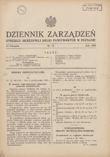 Dziennik Zarządzeń Dyrekcji Okręgowej Kolei Państwowych w Poznaniu. 1929.11.13 Nr19