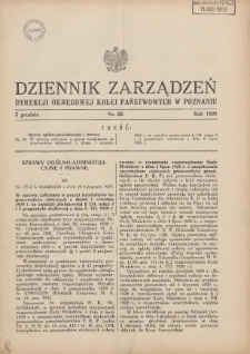 Dziennik Zarządzeń Dyrekcji Okręgowej Kolei Państwowych w Poznaniu. 1929.12.05 Nr20