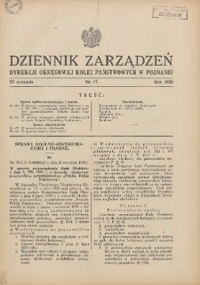 Dziennik Zarządzeń Dyrekcji Okręgowej Kolei Państwowych w Poznaniu. 1929.09.27 Nr17