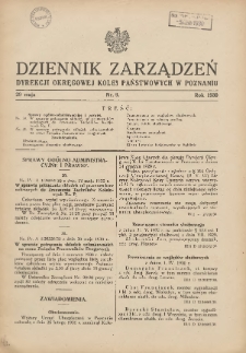Dziennik Zarządzeń Dyrekcji Okręgowej Kolei Państwowych w Poznaniu. 1930.05.29 Nr9