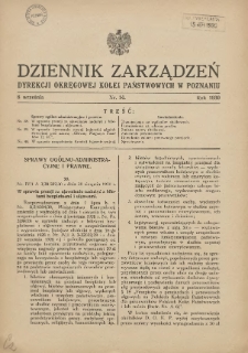 Dziennik Zarządzeń Dyrekcji Okręgowej Kolei Państwowych w Poznaniu. 1930.09.08 Nr14