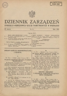 Dziennik Zarządzeń Dyrekcji Okręgowej Kolei Państwowych w Poznaniu. 1931.03.25 Nr4