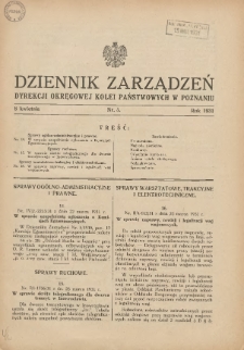 Dziennik Zarządzeń Dyrekcji Okręgowej Kolei Państwowych w Poznaniu. 1931.04.08 Nr5