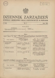 Dziennik Zarządzeń Dyrekcji Okręgowej Kolei Państwowych w Poznaniu. 1931.05.02 Nr7