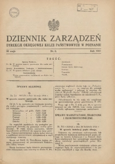 Dziennik Zarządzeń Dyrekcji Okręgowej Kolei Państwowych w Poznaniu. 1931.05.30 Nr8