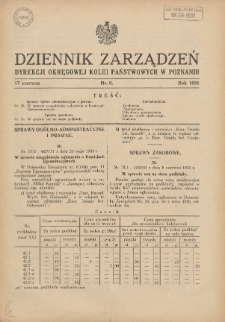 Dziennik Zarządzeń Dyrekcji Okręgowej Kolei Państwowych w Poznaniu. 1931.06.17 Nr9
