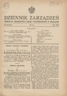 Dziennik Zarządzeń Dyrekcji Okręgowej Kolei Państwowych w Poznaniu. 1931.11.23 Nr16