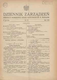 Dziennik Zarządzeń Dyrekcji Okręgowej Kolei Państwowych w Poznaniu. 1931.12.30 Nr17