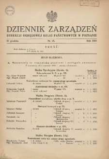 Dziennik Zarządzeń Dyrekcji Okręgowej Kolei Państwowych w Poznaniu. 1931.12.31 Nr18