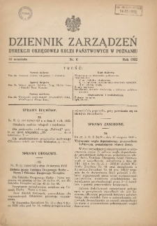 Dziennik Zarządzeń Dyrekcji Okręgowej Kolei Państwowych w Poznaniu. 1932.09.10 Nr6