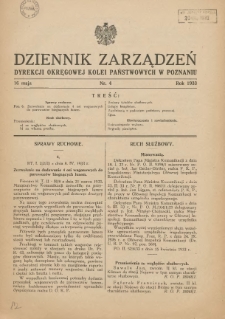 Dziennik Zarządzeń Dyrekcji Okręgowej Kolei Państwowych w Poznaniu. 1933.05.16 Nr4