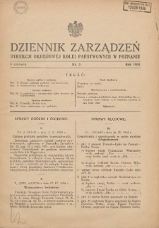 Dziennik Zarządzeń Dyrekcji Okręgowej Kolei Państwowych w Poznaniu. 1934.06.05 Nr3