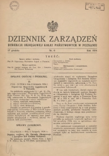 Dziennik Zarządzeń Dyrekcji Okręgowej Kolei Państwowych w Poznaniu. 1934.12.17 Nr6