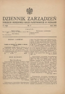 Dziennik Zarządzeń Dyrekcji Okręgowej Kolei Państwowych w Poznaniu. 1935.05.11 Nr2