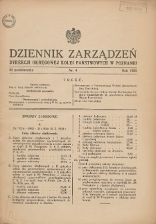 Dziennik Zarządzeń Dyrekcji Okręgowej Kolei Państwowych w Poznaniu. 1935.10.22 Nr4