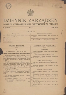 Dziennik Zarządzeń Dyrekcji Okręgowej Kolei Państwowych w Poznaniu. 1935.12.06 Nr5