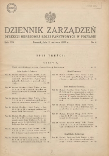 Dziennik Zarządzeń Dyrekcji Okręgowej Kolei Państwowych w Poznaniu. 1937.06.02 Nr4
