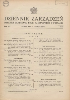 Dziennik Zarządzeń Dyrekcji Okręgowej Kolei Państwowych w Poznaniu. 1937.06.28 Nr6