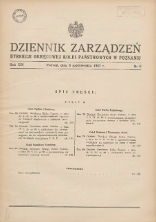 Dziennik Zarządzeń Dyrekcji Okręgowej Kolei Państwowych w Poznaniu. 1937.10.05 Nr8
