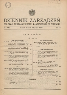 Dziennik Zarządzeń Dyrekcji Okręgowej Kolei Państwowych w Poznaniu. 1937.11.30 Nr10