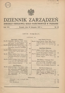Dziennik Zarządzeń Dyrekcji Okręgowej Kolei Państwowych w Poznaniu. 1937.11.30 Nr10