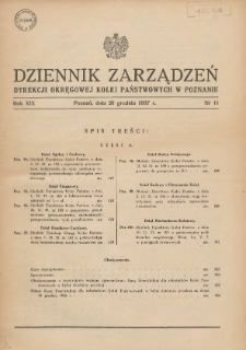 Dziennik Zarządzeń Dyrekcji Okręgowej Kolei Państwowych w Poznaniu. 1937.12.20 Nr11